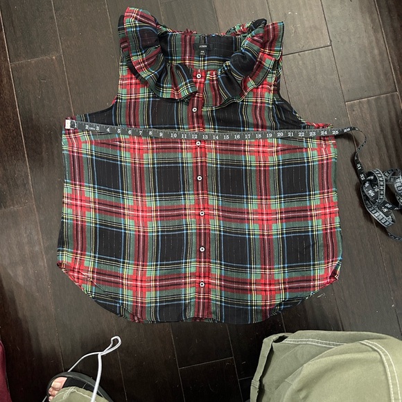 Sold out J. Crew sheer plaid holiday top XXL Sleeveless Blouse Stewart tartan - Picture 7 of 8